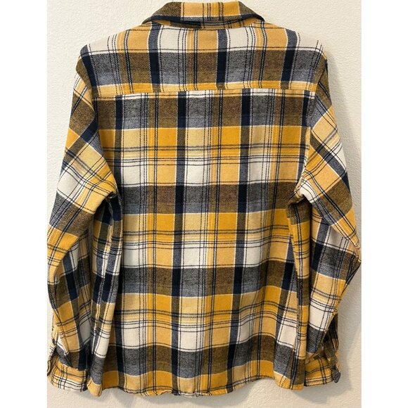 Men's Yellow Navy Plaid Flannel Shirt M Original Deluxe Supply Grunge Lumberjack - Picture 2 of 7